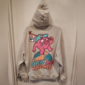 Crooked Tongues Spread Love Worldwide Graphic Print Pullover Hoodie Men's Sz M